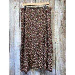 Christopher & Banks Floral Button Front Summer Cottage Beach Boho Midi Skirt 10